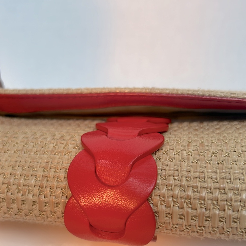 COLE HANN Beige and red woven straw and leather Bedford crossbody bag. - Picture 7 of 9